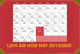 Lịch âm 25/12/2025, xem âm lịch hôm nay Thứ 5 ngày 25/12/2025