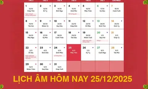 Lịch âm 25/12/2025, xem âm lịch hôm nay Thứ 5 ngày 25/12/2025