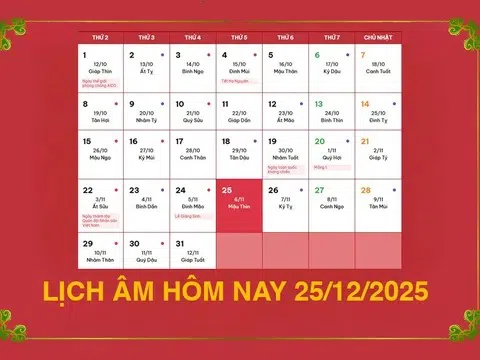 Lịch âm 25/12/2025, xem âm lịch hôm nay Thứ 5 ngày 25/12/2025